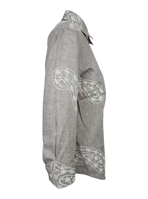 camicia donna con ricami tortora e bianco Camicetta Snob | 649-41448427